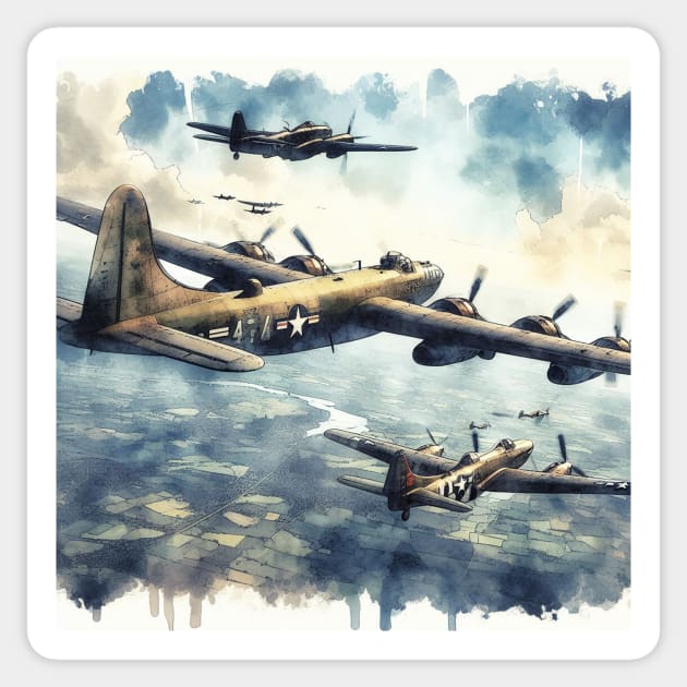 Fantasy illustration of WWII aircraft in battle Sticker by WelshDesigns